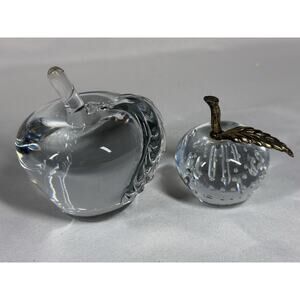 Set of Two Art Glass Apple Clear Bullicante Vintage Paperweight Fruit Decor